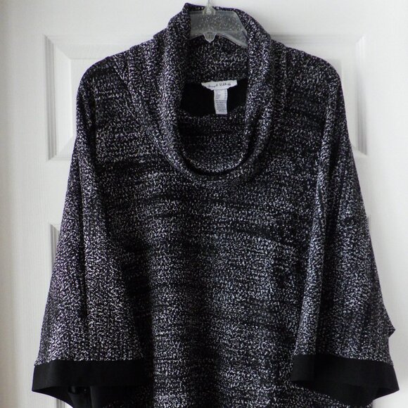 Joseph Ribkoff Jacquard Short Sleeve Pullover Sweater Cape Size 20  Black Silver - Picture 1 of 7